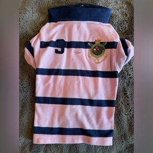 Polo Dog Shirt, for the well dressed pet, Size L, Color Pink with Blue Stripes